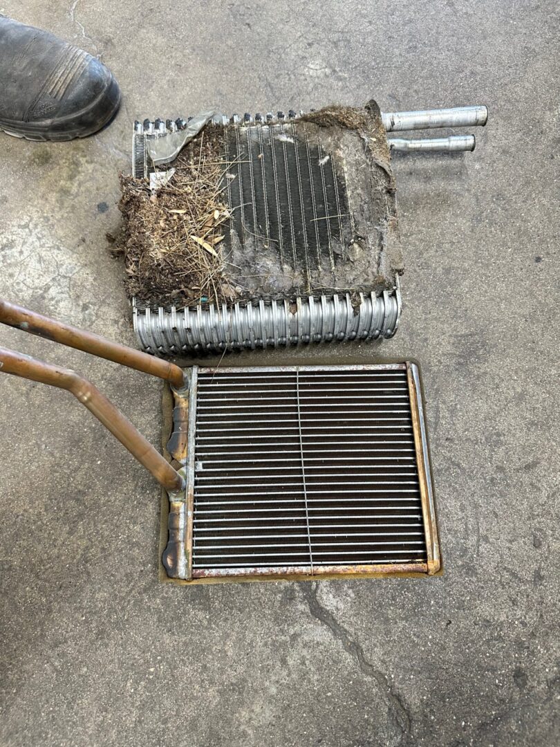 A floor drain that is dirty and has been cleaned.