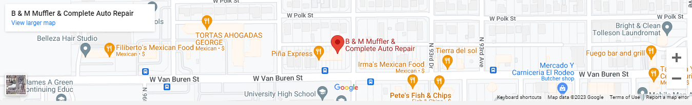 A map of the location of b & m muffler and auto repair.