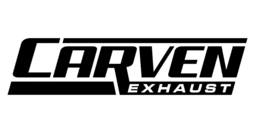 A black and white logo of the company harvey exhaust.