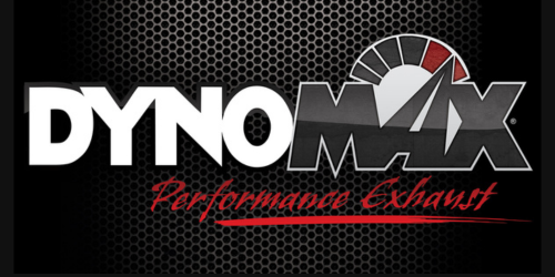 A black and white logo for dynomax performance exhaust.